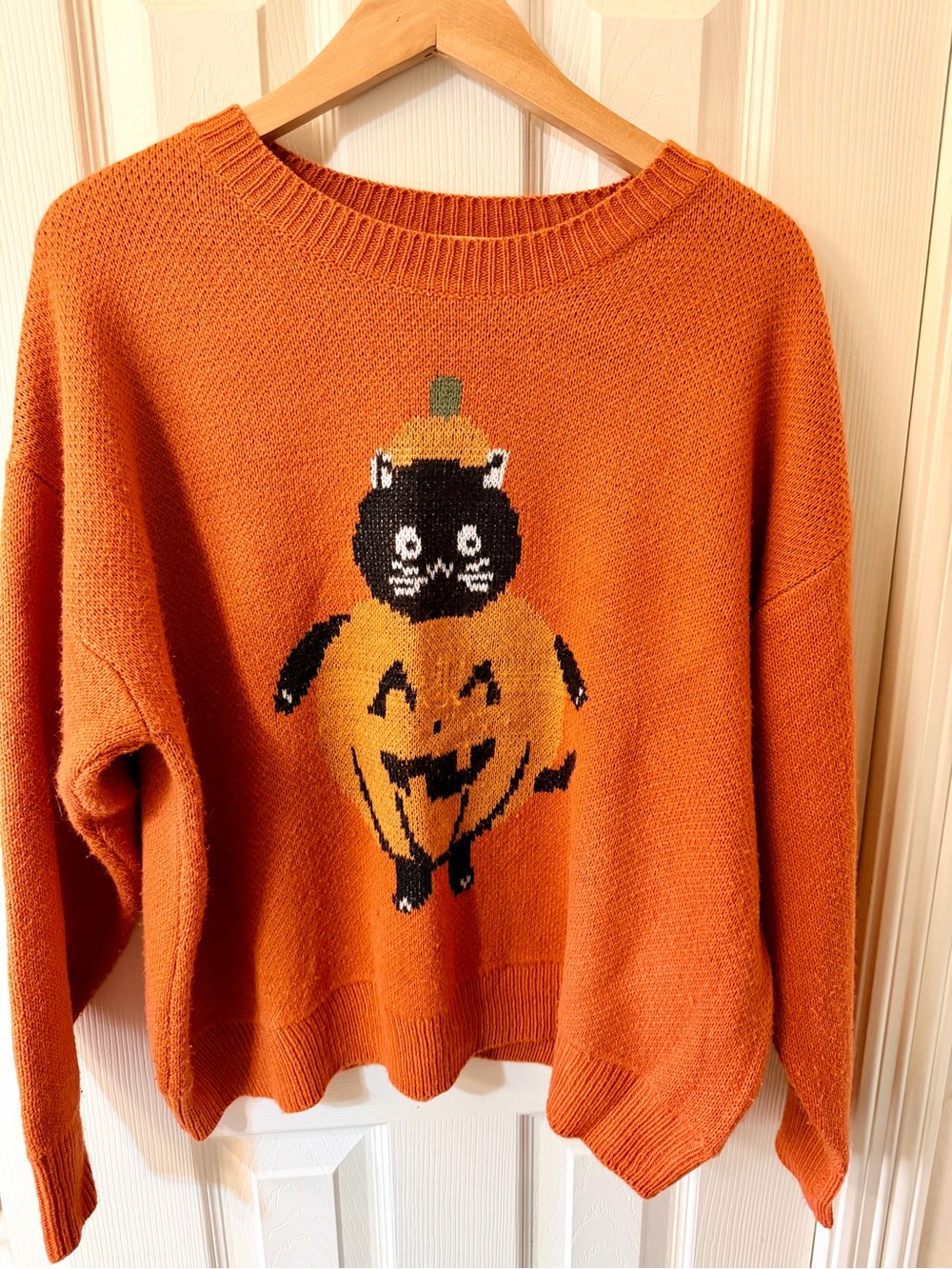 ROMWE Orange Halloween Cat Oversized Knit Sweater